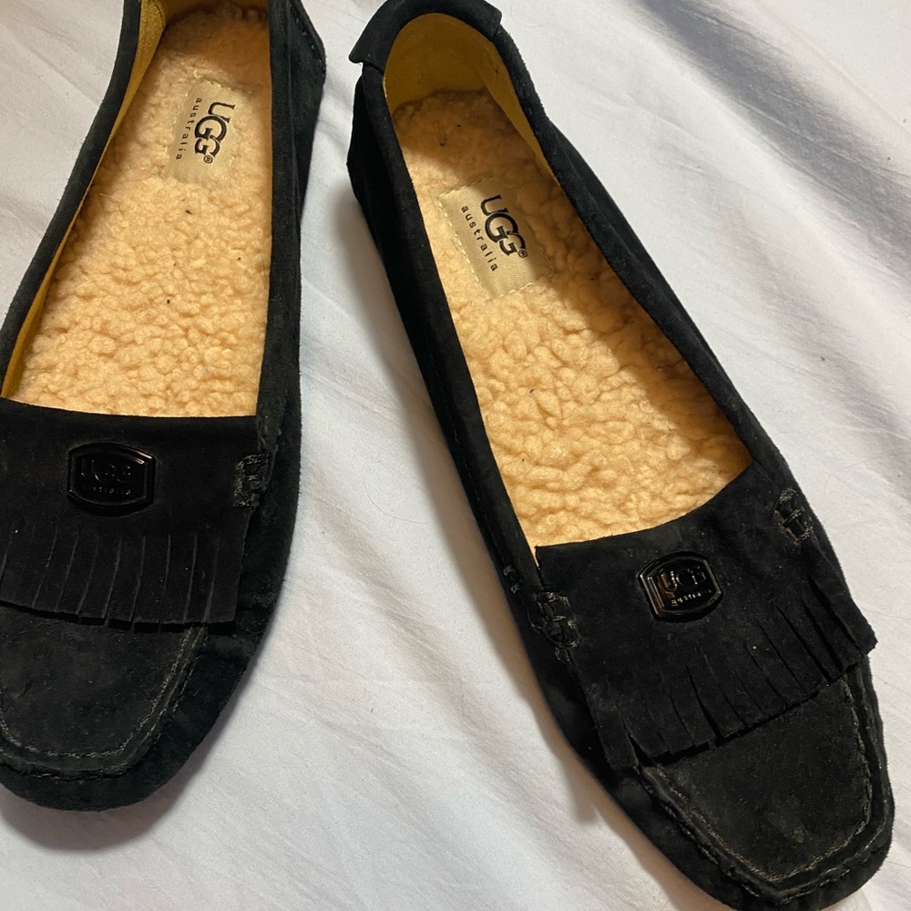 UGG Odyssa Black Suede Loafers size 8